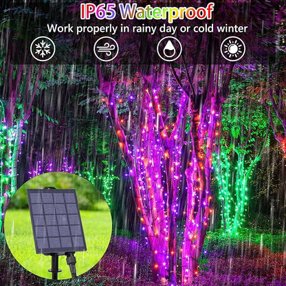 59Ft Solar String Lights Outdoor Waterproof Color Changing with Remote | 150 LED Christmas Lights Solar Powered & USB Charging, Multicolor Fairy Lighting for Outside Tree Fence Halloween Decor