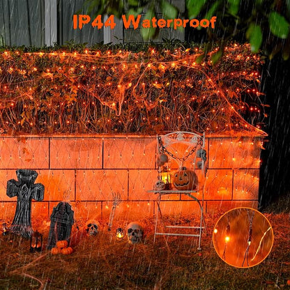 JMEXSUSS 360 LED Halloween Net Lights, Orange, 12ft x 5ft | Outdoor Waterproof, Connectable, Plug in, Mesh Lights with Remote for Bushes Shrubs Christmas Halloween Decorations