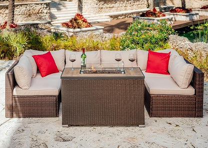 Nestl 43 Inch Fire Pit for Outdoor - 50,000 BTU Outdoor Propane Fire Pit Table with Lid, Rain Cover & Lava Rocks - Patio Fire Pit Table with Tempered Glass for Backyard Gatherings - Brown