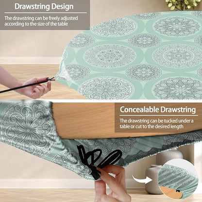 opstellen Fitted Round Tablecloth Weather Proof Table Cloth Heavy Duty Polyester Indoor Outdoor Circle Cover for 36-44" Tables Outside Parties Gear Gifts Spring Summer Fall Picnic Garden Necessities