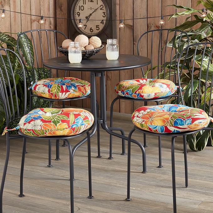 Greendale Home Fashions Aloha Crimson Outdoor 15-inch Bistro Seat Cushion, Set of 4