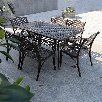 58.66" Bronze Aluminum Hollow Pattern Outdoor Dining Table, Fits 8, With Umbrella Hole