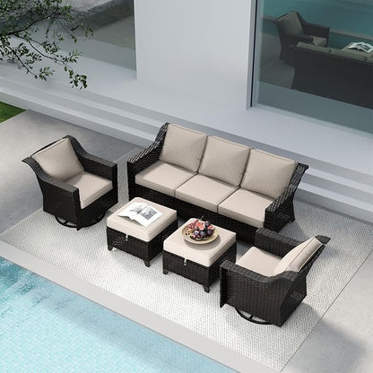 5 Piece Patio Furniture Set, Wicker Outdoor Conversation Set | Patio Chair Set with Olefin Removable Cushion, All-Weather Outdoor Couch with Deep Seat for Porch, Deck and Backyard, Beige