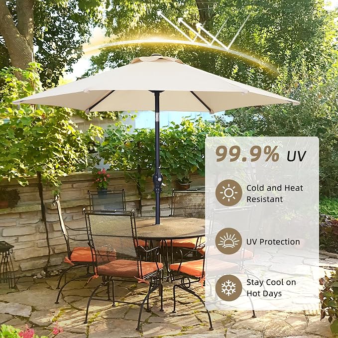 7.5FT Patio Umbrella, Outdoor Table Umbrella, Market Umbrella with Push Button Tilt and Crank for Garden, Lawn, Deck, Backyard & Pool