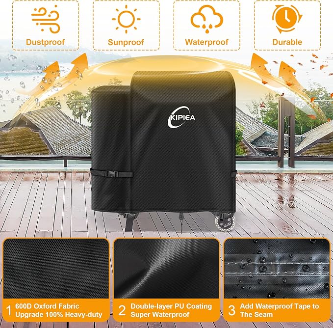 600D Heavy Duty Pellet Grill Cover for Pit Boss 700FB, Classic 700, and Pro 600 Series, Waterproof Wood Pellet Smoker Cover with Windproof Buckles, UV Resistant, No Tear, No Fading