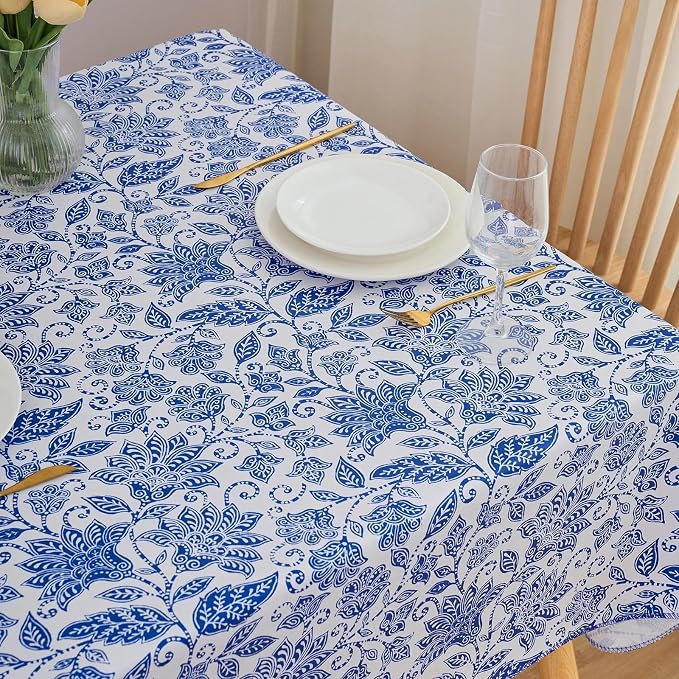 LIBERECOO Heavy Duty Vinyl Tablecloth with Flannel Backing Waterproof Oil-Proof Plastic Table Cloth Stain-Resistant Wipeable Rectangle or Square Table Cover for Indoor and Outdoor 60 x 102 Inch