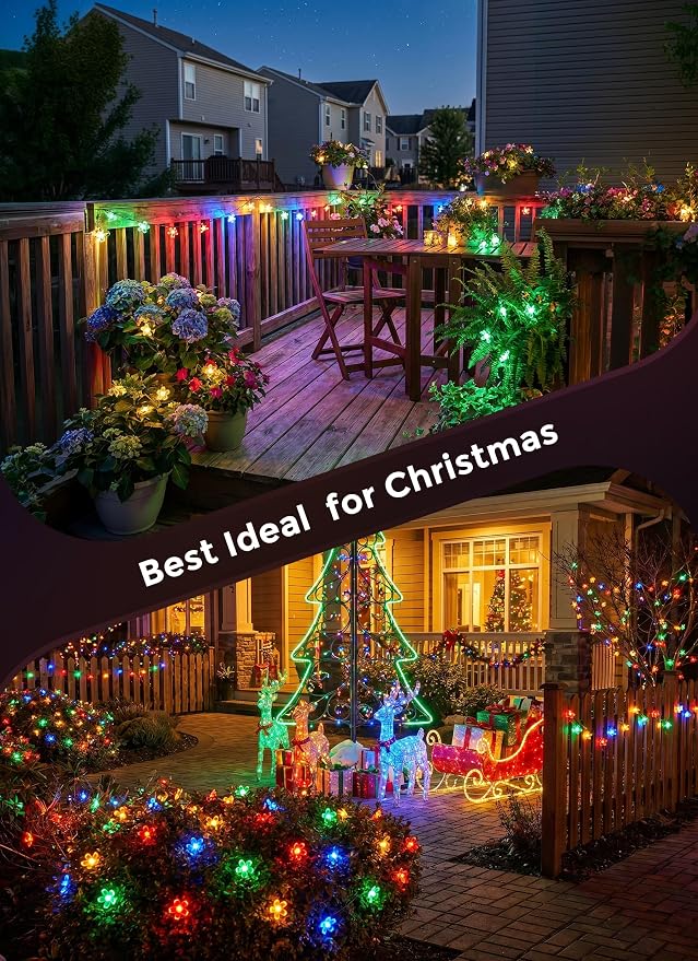 Brightown 2Pack Flower Solar String Lights, 60 LED Outdoor Waterproof Fairy Lights for Garden Yard Fence Patio Christmas Tree Wedding Party Decor, Multicolor