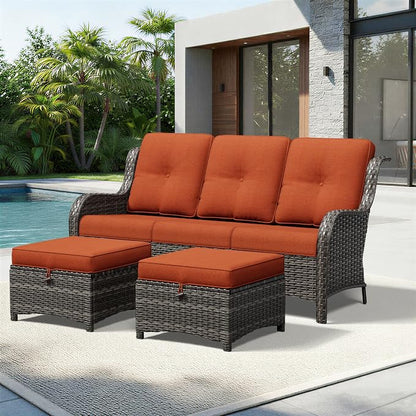 Joyside Outdoor Patio Couch Set, Outdoor Wicker Sofa with High Back, Deep Seating, Wide Armrest, Thickened Cushions, Patio Sofa for Deck, Porch Use
