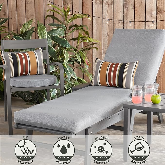 Outdoor Reversible Chaise Lounge Chair Cushion, Cement