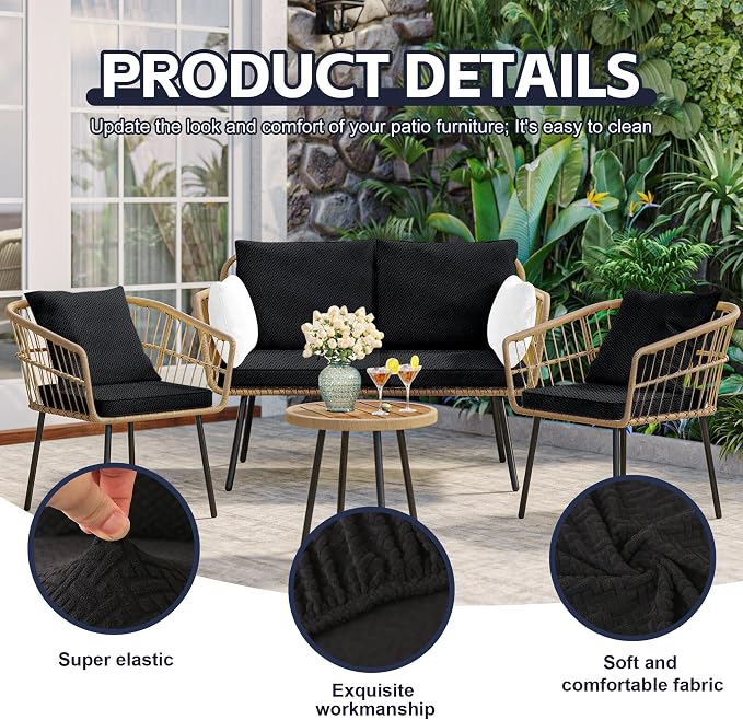 8Pcs Patio Cushion Covers, Outdoor Stretch Cushion Covers, Washable | Stretch Fit, Replacement, Washable and Reusable Furniture Protectors, Fits most patio furniture cushion covers, Cover Only