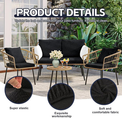 8Pcs Patio Cushion Covers, Outdoor Stretch Cushion Covers, Washable | Stretch Fit, Replacement, Washable and Reusable Furniture Protectors, Fits most patio furniture cushion covers, Cover Only