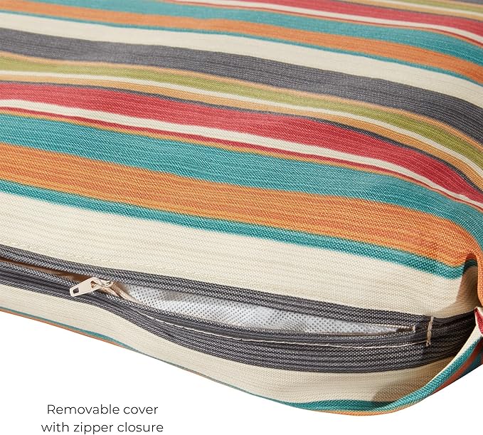 Modern Outdoor Chaise Lounge Cushion with Ties – Durable Polyester Fabric, Channel-Filled Polyfiber Insert, Removable Zippered Cover, Sunset Stripe