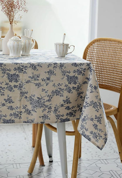 YiHomer Pastoral Rectangle Tablecloth - 60 x 120 Inch Table Cloth - Washable Table Cover with Dust-Proof Wrinkle Resistant for Restaurant, Picnic, Indoor and Outdoor Dining, Floral (Dark Blue)