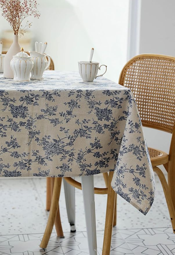 YiHomer Pastoral Square Tablecloth - 52 x 52 Inch Table Cloth - Washable Table Cover with Dust-Proof Wrinkle Resistant for Restaurant, Picnic, Indoor and Outdoor Dining, Floral (Dark Blue)