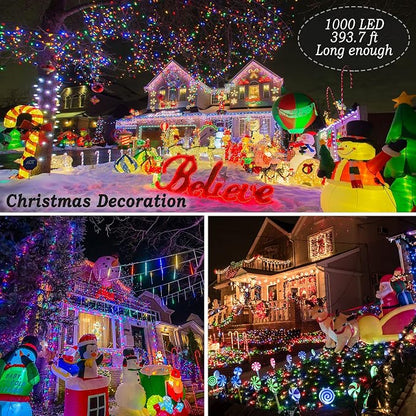 KNONEW 403FT 1000 LED Christmas Lights Outdoor String Lights 8 Modes & Timer Fairy Light Plug in Waterproof LED String Lights for Xmas Yard Tree Wedding Party Holiday Decorations (Multicolor)