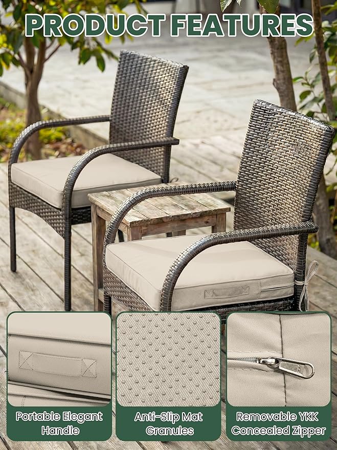 Outdoor Chair Cushion 17 x 16 x 3 Inches Patio Furniture Outdoor Waterproof Seat Cushion, Patio Chair Cushion with Handles and Ties, Square Dining Chair Cushion Set of 2, Cream