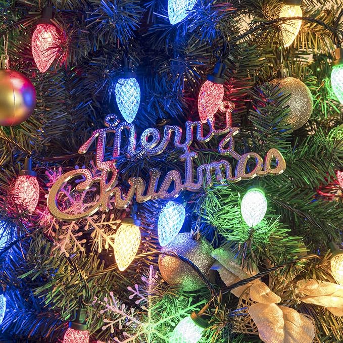 AWQ 50LED 49FT C9 Christmas String Lights Plug in Fairy Twinkle Multicolor | Christmas Lights Outdoor 8 Modes Timer Function Waterproof Extendable for Indoor Outdoor Wedding Party Christmas Decoration