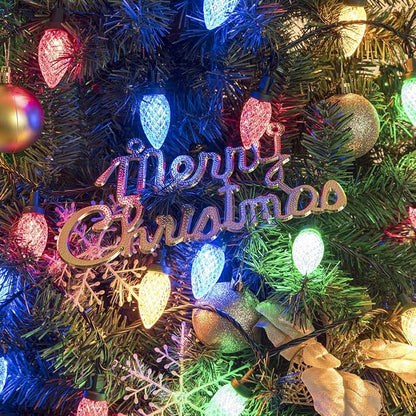 AWQ 50LED 49FT C9 Christmas String Lights Plug in Fairy Twinkle Multicolor | Christmas Lights Outdoor 8 Modes Timer Function Waterproof Extendable for Indoor Outdoor Wedding Party Christmas Decoration