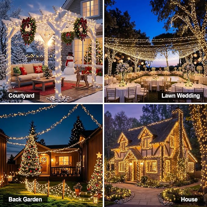 Solar String Lights 2 Pack Total 66FT 200LED Solar Fairy Lights Outdoor Waterproof 8 Lighting Modes Twinkle Lights for Patio, Garden Yard Party Wedding Tree Christmas Halloween Decoration, Warm White