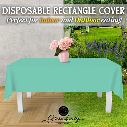 Grandipity 12 Pack Premium Disposable Plastic Tablecloth 54 Inch. x 108 Inch. Decorative Rectangle Table Cover - Aqua