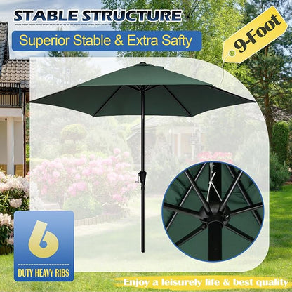 Sunnyglade 9FT Outdoor Patio Umbrella, Market & Table Umbrella with 6 Sturdy Ribs and Crank System, Fade-resistant & Waterproof for Garden Backyard Poolside Deck