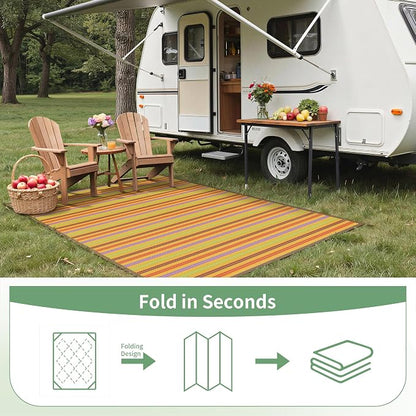 GENIMO Outdoor Rug, Waterproof Plastic Rugs for Patio, 8'x10' Rainbow | Outside Larger Modern Carpet Mat for Porch Decor, Deck, Balcony, Camping, RV, Backyard, Picnic, Beach, Reversible, Foldable