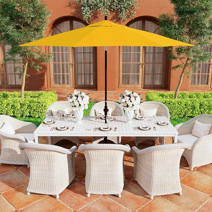 California Umbrella 11Ft Premium Patio Umbrella, Hand-Crank, Tilt-Collar, Bronze Frame, Solution Dyed Lemon Fabric