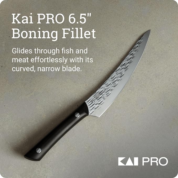 Kai PRO 6.5" Boning & Fillet Knife | Hand Sharpened Curved Boning Knife, Japanese AUS6M Stainless Steel Blade, Full-Tang POM Handle