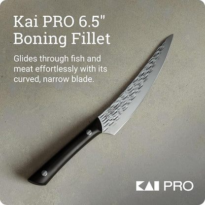 Kai PRO 6.5" Boning & Fillet Knife | Hand Sharpened Curved Boning Knife, Japanese AUS6M Stainless Steel Blade, Full-Tang POM Handle
