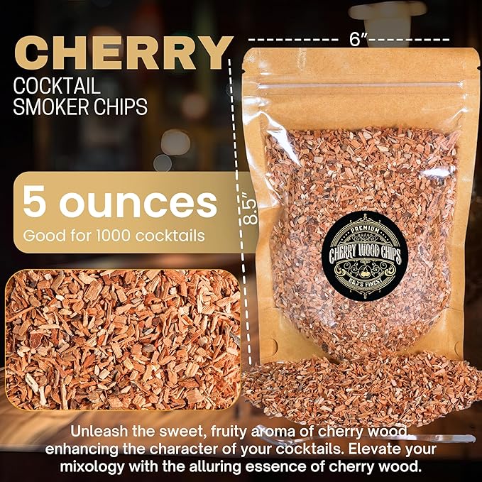 Cherry Wood Chips for Cocktail Smoker; Smoked Whiskey/Bourbon/Old Fashioned Drinks - Extra Fine Sawdust Shavings for Cocktail Smoking Guns, Smoke Box, BBQ - 5oz Gift Bag & Spoon By G&J's Finest