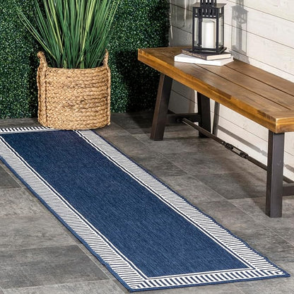 nuLOOM Asha Navy Bordered Power Loomed Indoor/Outdoor Runner Rug, 2' x 6'