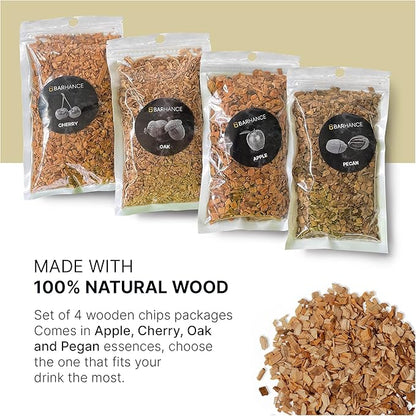 Cocktail Smoker Wood Chips by Barhance - Oak, Pecan, Cherry, Apple Wood Chips for Smoking Cocktail - Smoking Chips for Whiskey, Bourbon, Cocktails - Wood Chip for Smoker - Gift for Bartenders