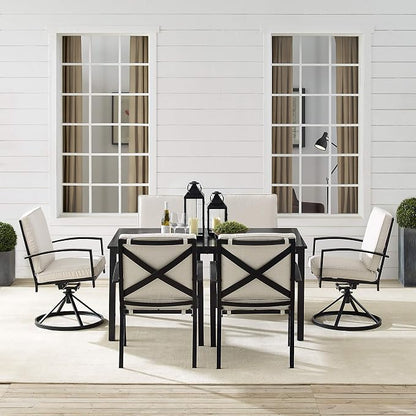 Crosley Furniture Kaplan 7-Piece Outdoor Dining Set for 6, Patio Table and Chairs for Backyard, Deck, Oiled Bronze with Oatmeal Cushions