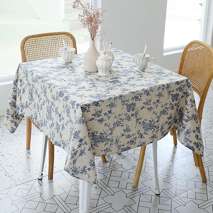 YiHomer Pastoral Square Tablecloth - 52 x 52 Inch Table Cloth - Washable Table Cover with Dust-Proof Wrinkle Resistant for Restaurant, Picnic, Indoor and Outdoor Dining, Floral (Dark Blue)