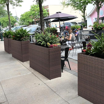 SUNNYPARK Large Rectangular Planter for Outdoor Rattan Block Box 38x11x30'' | All-Weather, Handmade PE Rattan, Removable Liner, Indoor Outdoor, Patio Porch Garden, Modern Design for Plants Flowers
