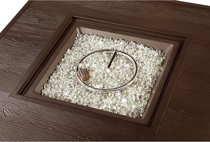 Oakland Living Square 42 in. x 42 in. Aluminum Propane Fire Pit Table with Glass Beads, Two Covers, Lid, 57,000 BTUs in Brown Finish