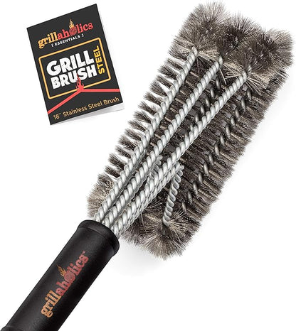Grillaholics Essentials Stainless Steel Grill Brush + Vegetable Grilling Basket + Nonstick Grill Mat Bundle