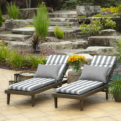 Arden Outdoor Chaise Cushion, 21 in x 72 in, Weather-Proof, Rain-Proof, Fade Resistant Patio Cushion for Chaise Lounger Stone Grey Cabana Stripe | Lounge Cushion, Weather-Proof, Rain-Proof, Fade Resistant for Chaise Lounger Stone, Mold and Mildew Resis...