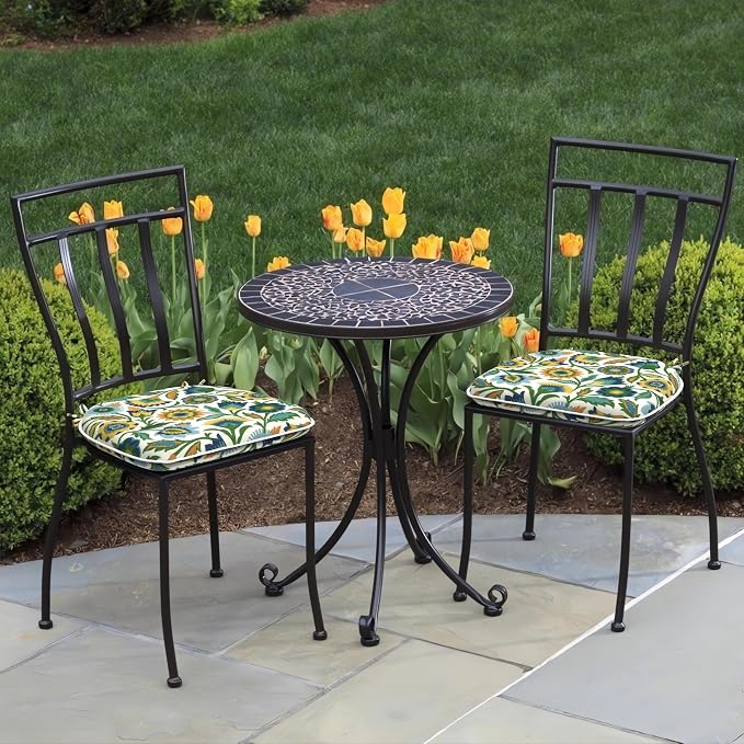 DYTXIII Set of 2 Outdoor Chair Cushions with Ties, Water Repellent Patio Chair Pads 17"x 16" for Outdoor Furniture, Round Corner Seat Cushions for Garden Yard Kitchen Fiesta Floral