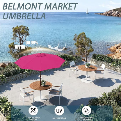 9FT Large Outdoor Patio Umbrella Pool Market Umbrella-UV Resistant, Easy Push Button Tilt and Crank, 8 Sturdy Ribs Heavy-Duty Table Umbrella for Deck, Backyard, Garden (Pink)
