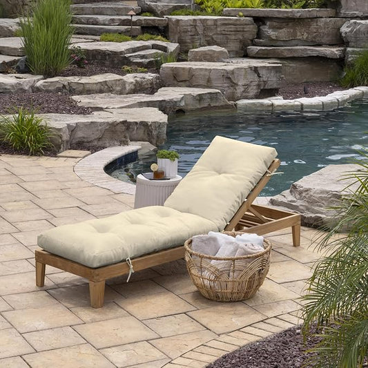 Arden Outdoor Plush Modern Tufted Chaise Cushion, 76 x 22, Rain-Proof, Fade Resistant, Tufted Cushion for Chaise Lounger Tan Leala | Plush Comfort, Modern Tuft, Lounge Cushion, Rain-Proof, Fade Resistant, Mold and Mildew Resistant