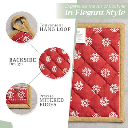 Maison d' Hermine Pot Holders 100% Cotton Potholders (8" x 8", Pack of 1) | Heat Resistant Hot Pads with Loop BBQ Cooking Baking Hotel Kitchen Handling Hot Pans Thanksgiving Christmas - Sofia