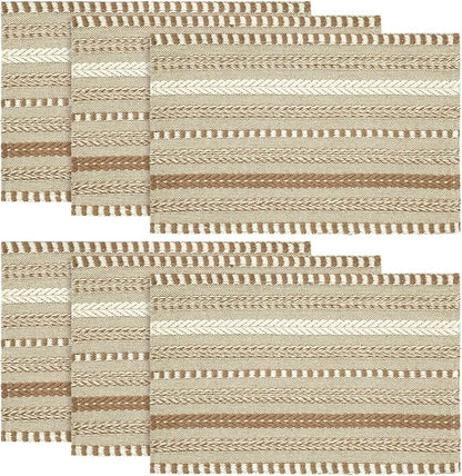 Artoid Mode Light Coffee Farmhouse Woven Braided Stripe Placemats Set of 6,12x18 Inch Seasonal Holiday Table Mats Party Kitchen Dining Decoration