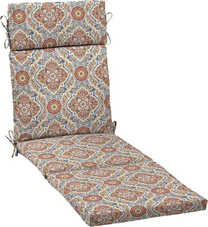 Arden Outdoor Chaise Cushion, 21 in x 72 in, Weather-Proof, Rain-Proof, Fade Resistant Patio Cushion for Chaise Lounger Global Vintage Medallion