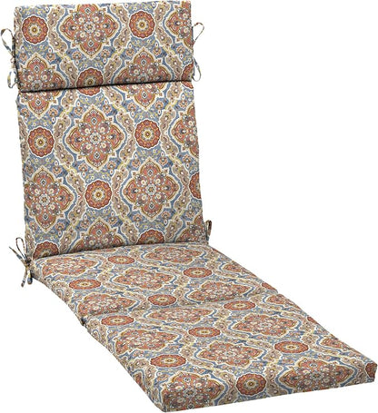 Arden Outdoor Chaise Cushion, 21 in x 72 in, Weather-Proof, Rain-Proof, Fade Resistant Patio Cushion for Chaise Lounger Global Vintage Medallion