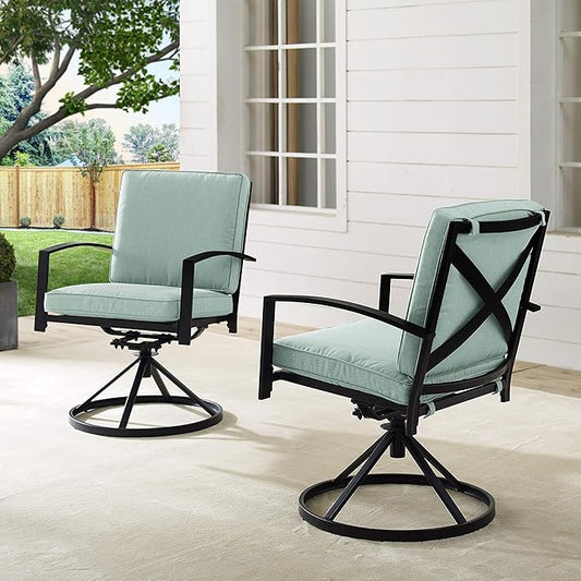 Crosley Furniture Kaplan 2-Piece Swivel Outdoor Chair Set, Dining Patio Chairs for Deck, Backyard, Oiled Bronze with Mist Cushions