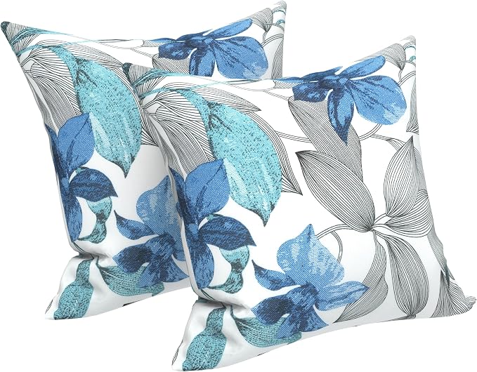 LVTXIII 2 Pack Outdoor Throw Pillow Covers for Patio Furniture, 16x16 Inch Square Pillow Case, Water-Repellent Cushion Covers for Garden, Porch, Sofa, Clemens Noir Blue