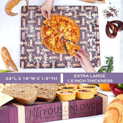 YOUSUNLONG End Grain Cutting Board - 20"L x 16"W Purple Heart Wood Chopping Board -1.5 Inch Thick with Juice Groove and Hand Grip - Butcher Block,Barbecue Tray,Cooktop Board,Cheese Board