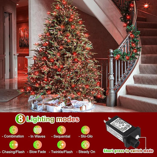 66FT 200 LED Outdoor String Lights, Connectable Christmas Lights Indoor Waterproof with 8 Modes, Plug in Twinkle Fairy Lights Clear Wire for Outside Bedroom Home Garden Wedding Patio Decorations, Red