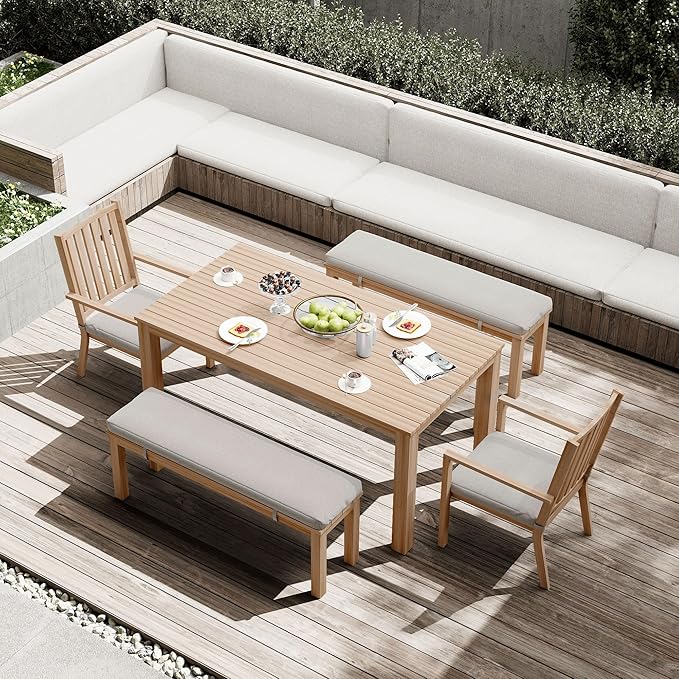FansaFurn Outdoor Patio Bench, Metal Aluminum Outdoor Bench with Waterproof Cushions, Outdoor Patio Furniture Seating for Porch, Balcony, Deck, Backyard, Brown